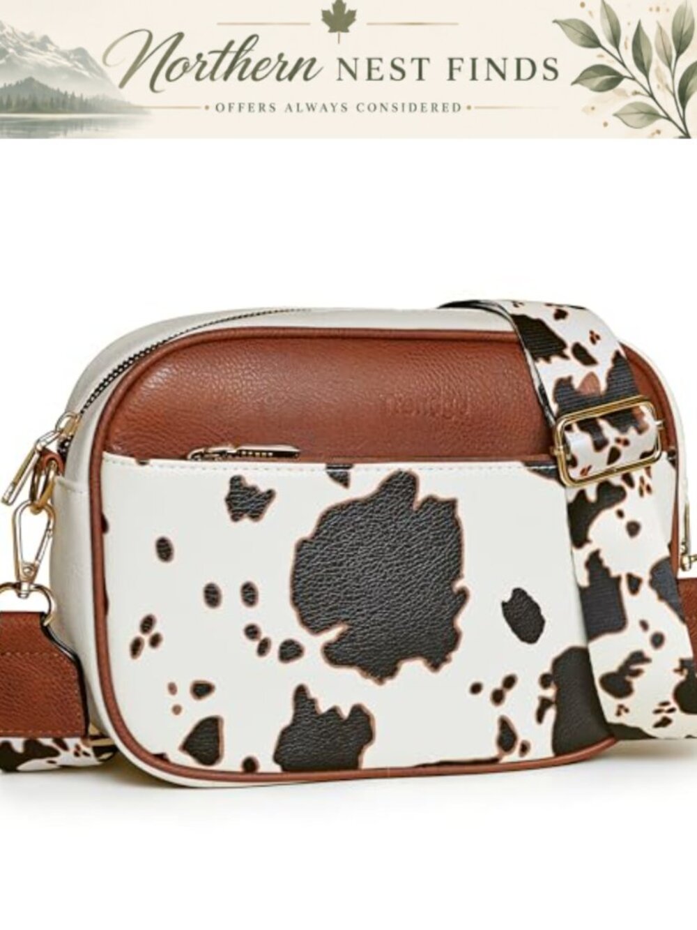 Vegan Leather Crossbody Bag with Detachable Coin Pouch, Adjustable Strap